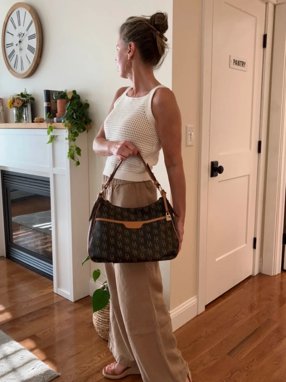 Dooney & Bourke East/West Collins Hobo | Signature DB Canvas | Brown/Tan